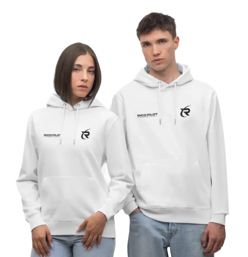 Sweat à capuche épais bio blanc Unisexe RicoPilot rico pilot eric burgy pilote français france youtube