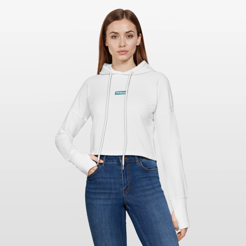 Sweat à capuche court blanc Femme Matrixé fr1ngue GTA RP