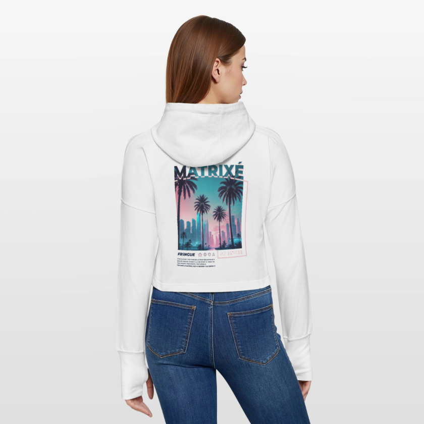 Sweat à capuche court blanc Femme Matrixé fr1ngue GTA RP