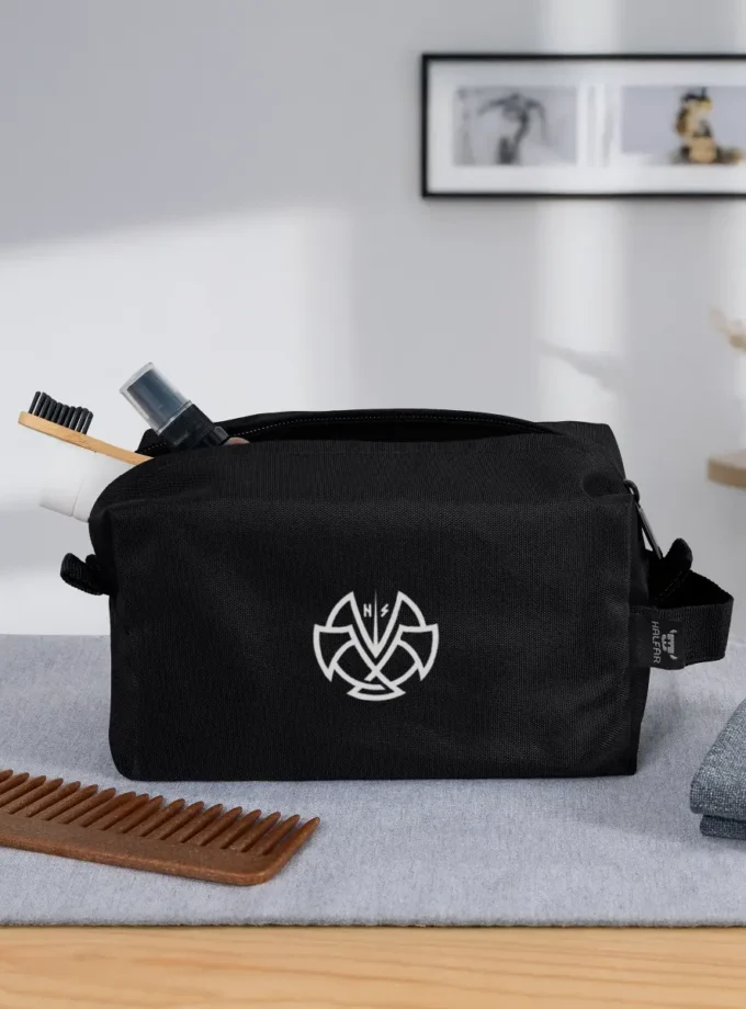 Trousse de toilette en tissu recyclé logo blanc Dhalen